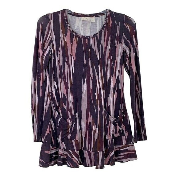 LOGO by Lori Goldstein Stretch Knit Tunic Top Pockets Purple Long Sleeve Sz XS - Picture 1 of 11